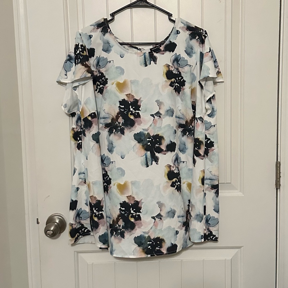 Torrid Abstract Floral Flutter Sleeve Blouse